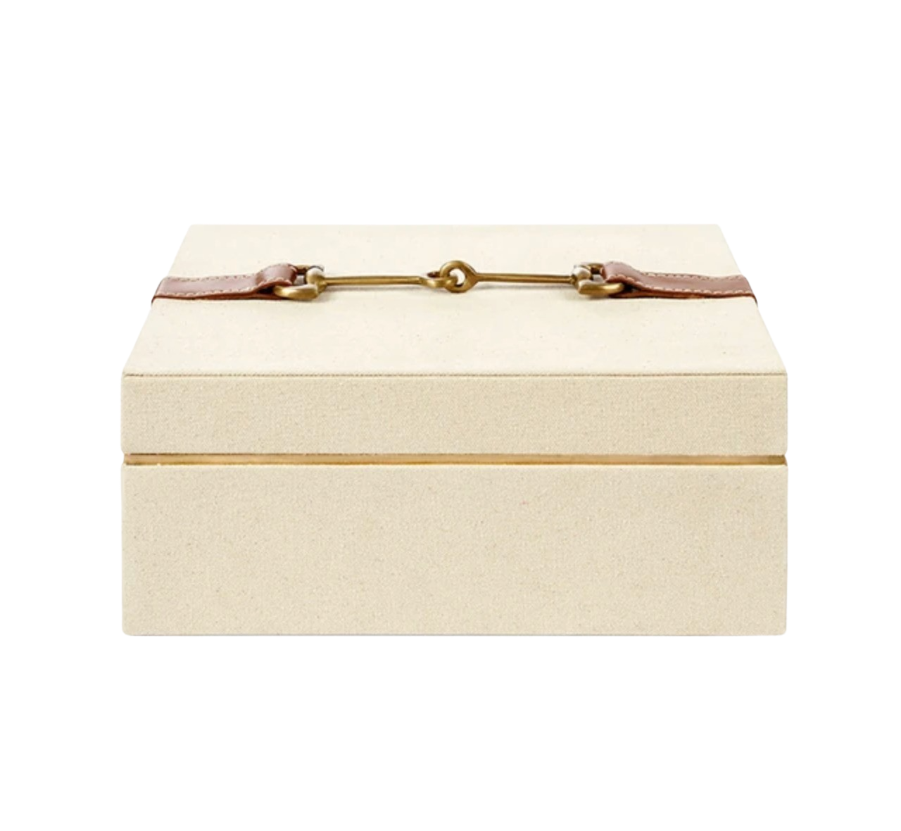 Buckley Traditional Tan Leather Natural Canvas Rectangular Decorative Box