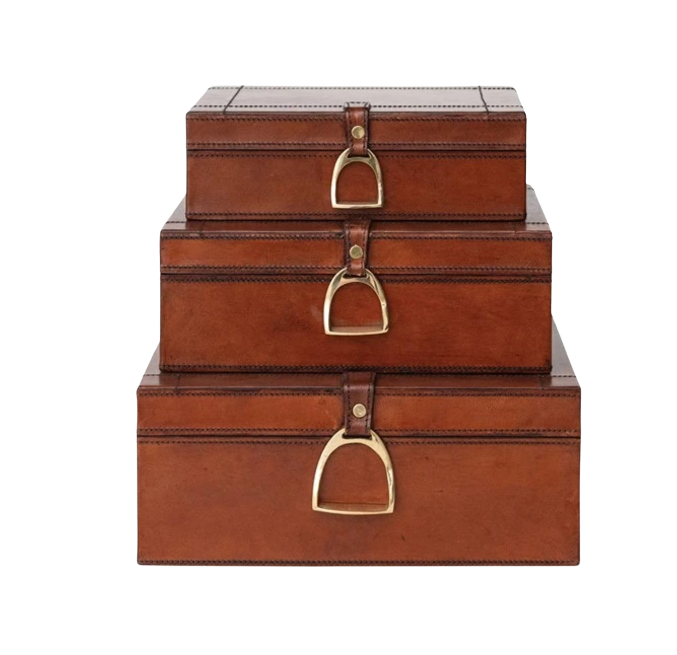 Charlee Traditional Brown Leather Rectangular Decorative Box - Set of 3