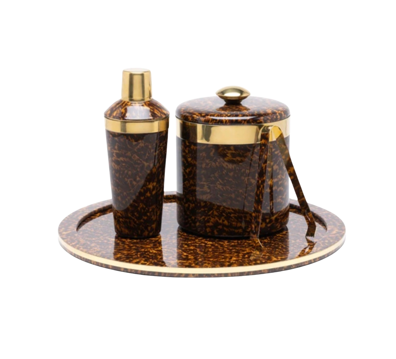 Maximilian Updated Traditional Brown Faux Tortoise Ice Bucket with Tong