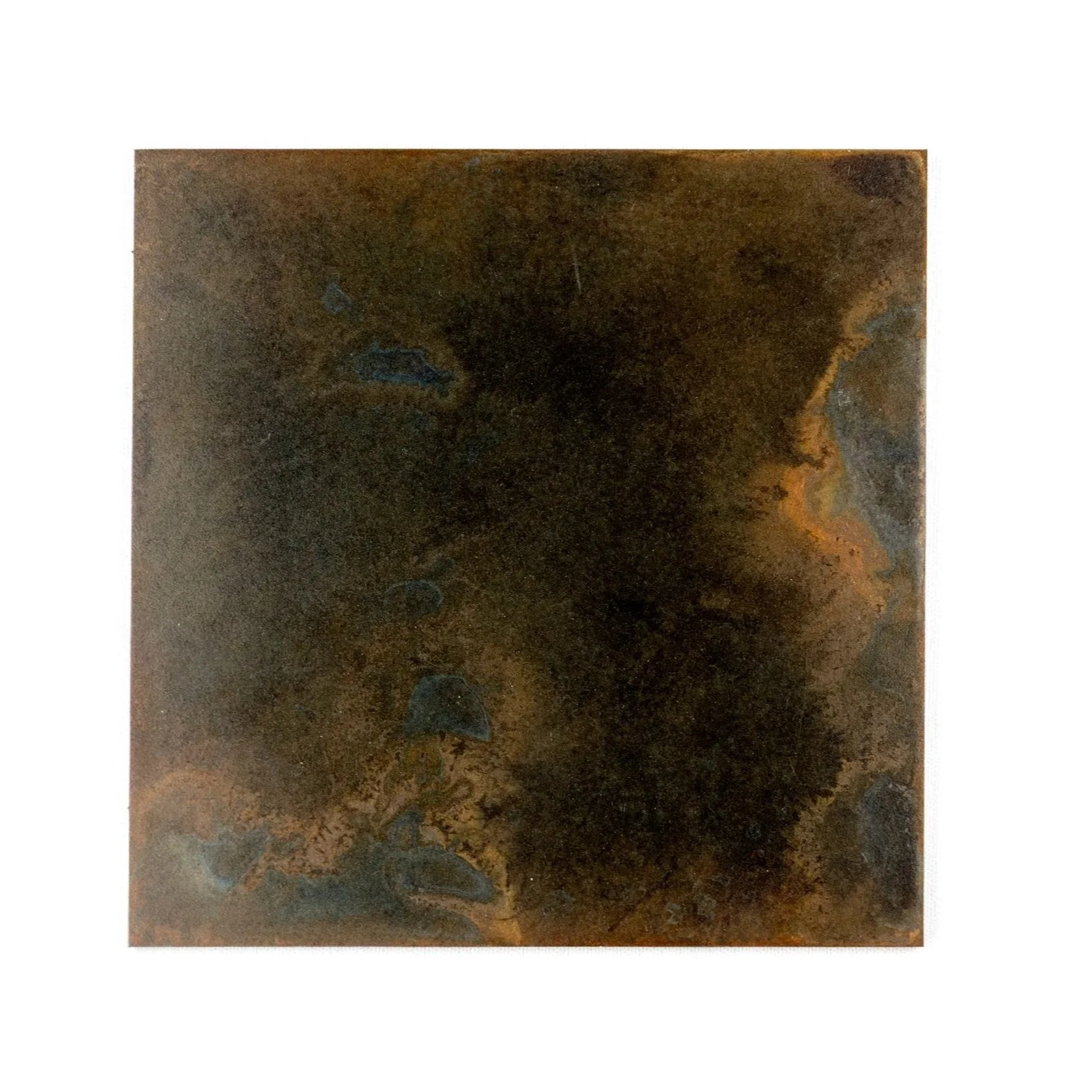 Close-up view of a rusted, oxidized metal surface with rust patches and corrosion.