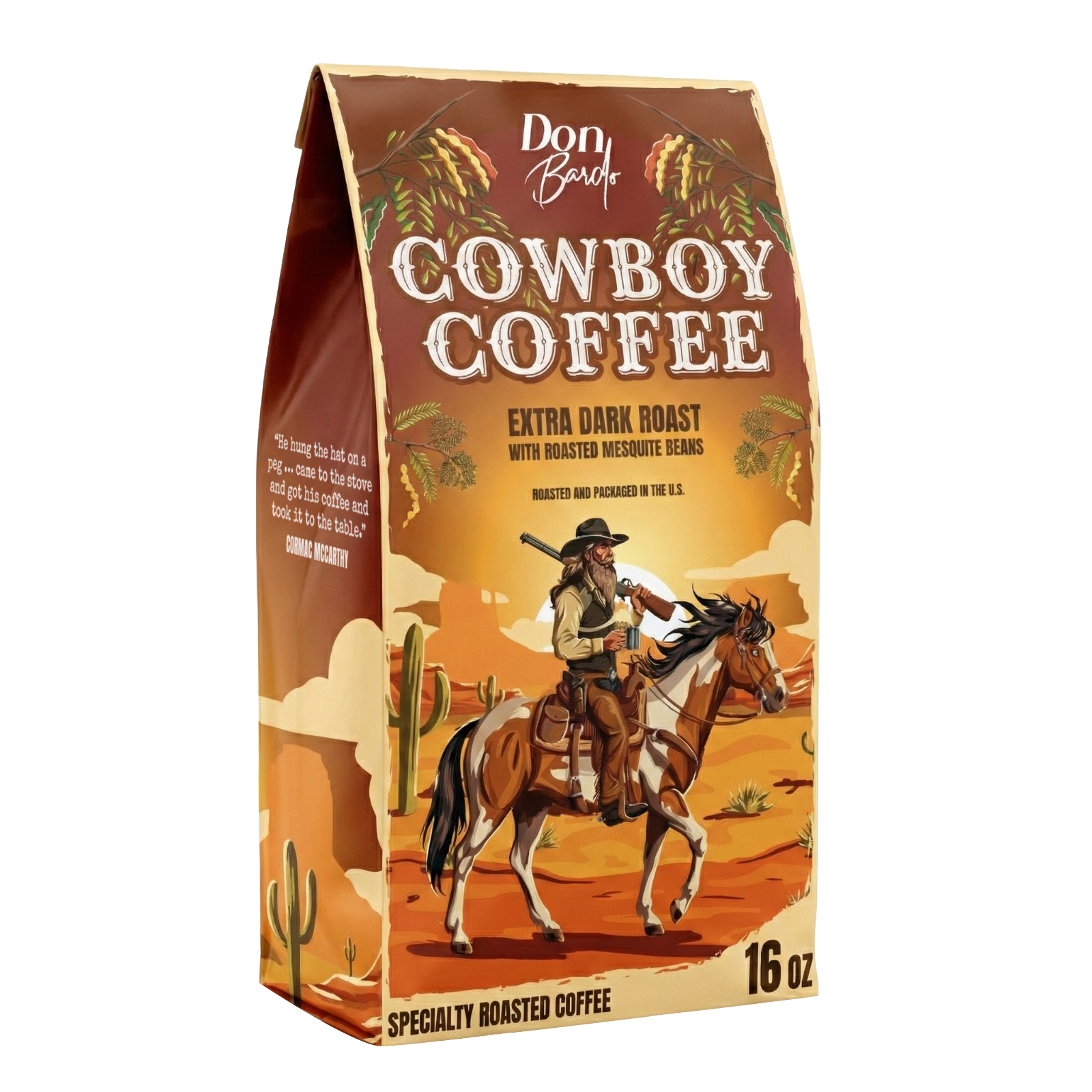 Cowboy Coffee - Extra Dark Roast with Roasted Mesquite Beans! 16-OZ