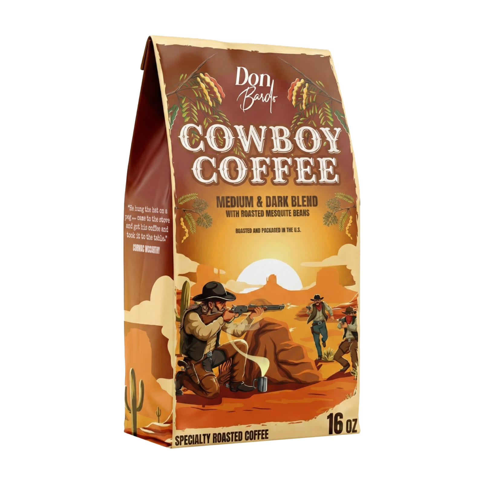 Cowboy Coffee - Medium Dark Blend with Roasted Mesquite Beans! 16-OZ