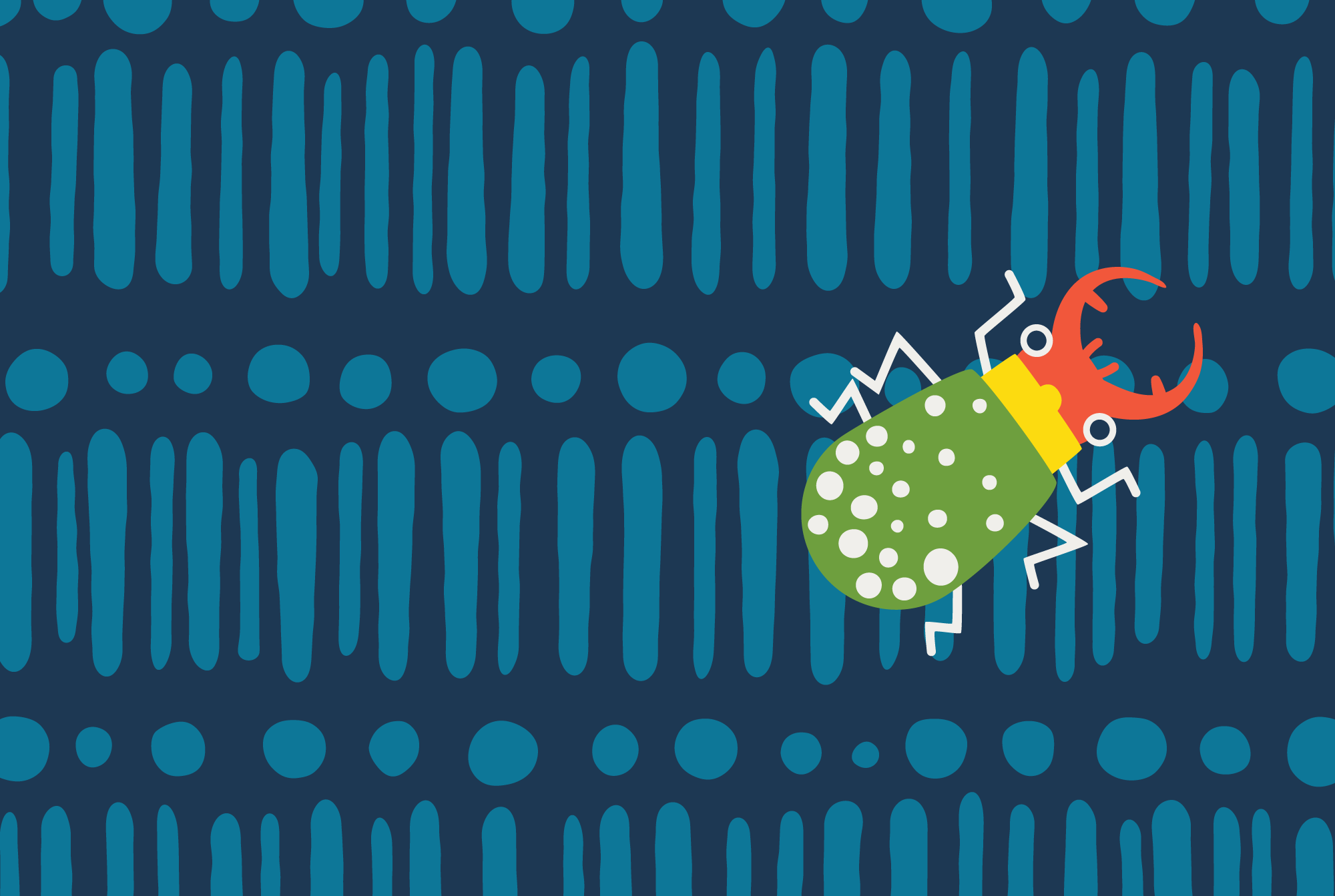 Stag Beetle: abstract blue organic pattern with a colorful stag beetle walking on it