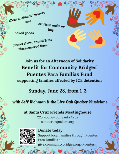 Sunday, June 28, from 1-3 Benefit for Community Bridges' Puentes Para Familias Fund