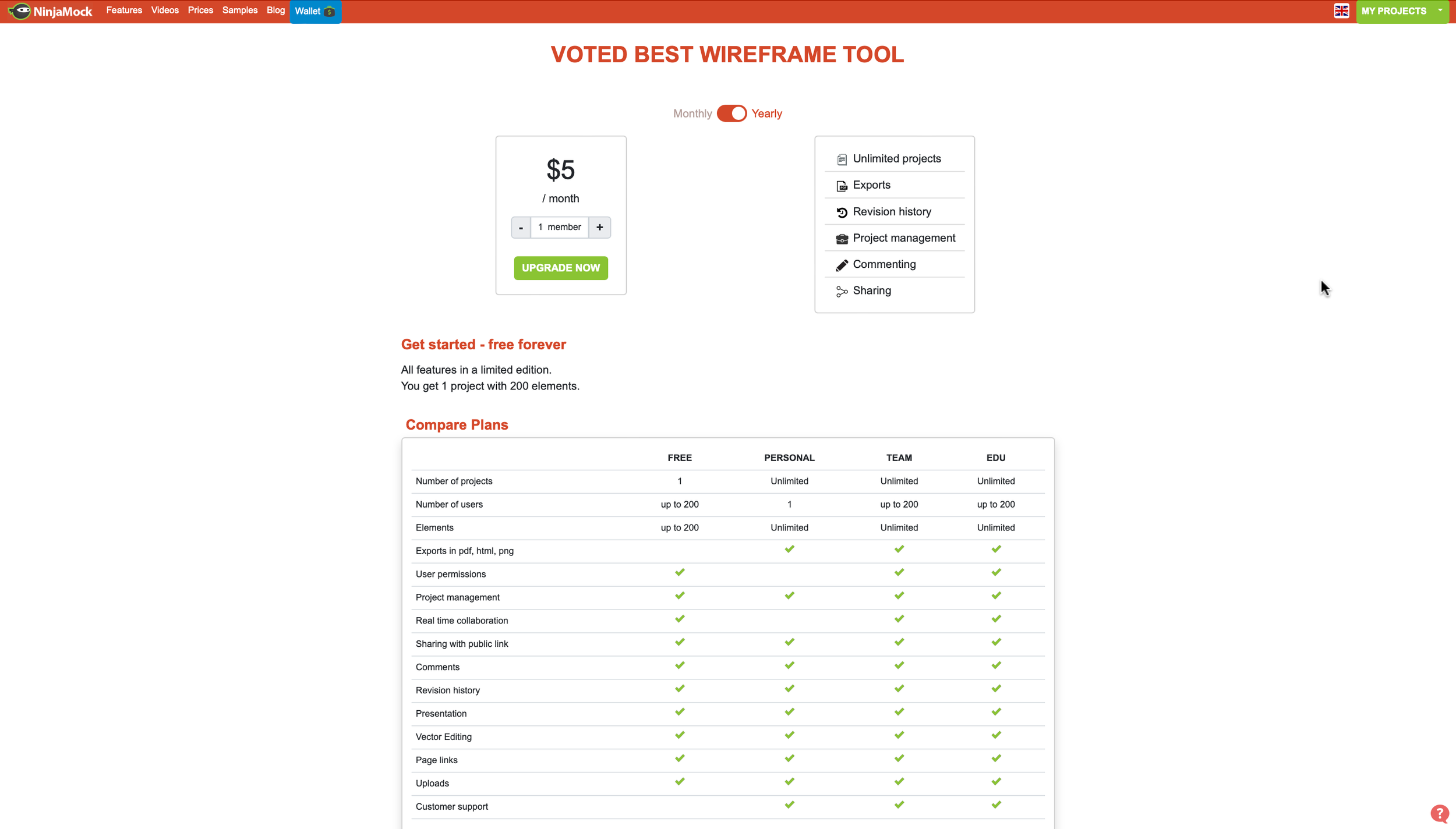 Original Account Types:
The page lets users purchase different account types. Users can clearly see what's provided with each account type and toggle between monthly or yearly payments. Users claim there's a lot of information on the screen without a