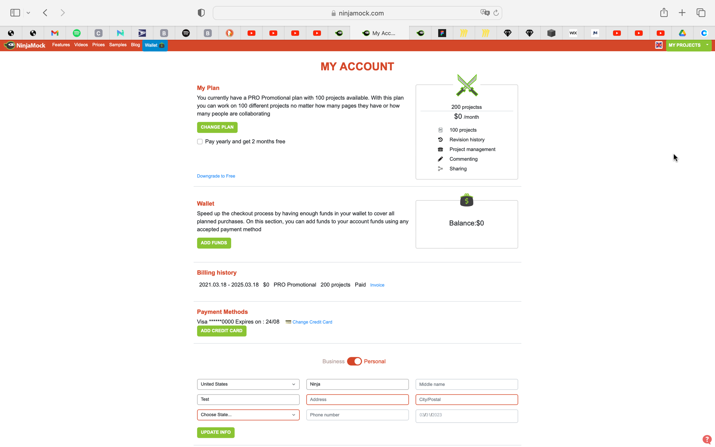 Previous My Accounts page