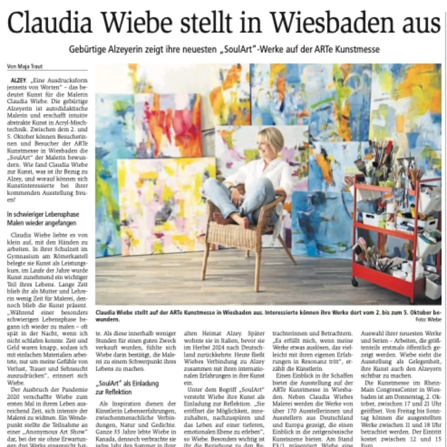 Heute in der Allgemeine Zeitung, meiner Heimatstadt 🖌️✨
Ich pr&auml;sentiere meine neuesten Werke auf der ARTe-Kunstmesse!

👉 Kommt vorbei &ndash; ich freue mich auf euren Besuch! 💫
📍 @rmcc.wiesbaden - Stand F3/1
📅 02.&ndash;05. Oktober 2025 &nd