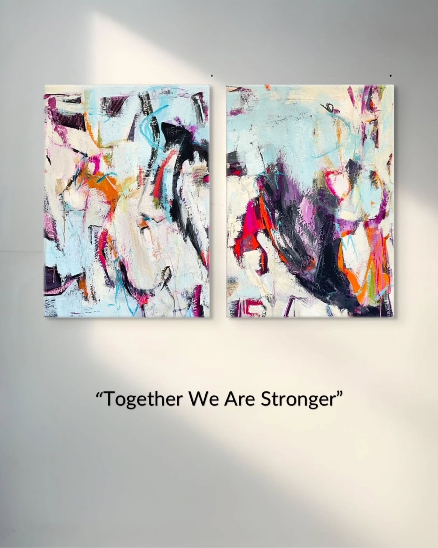 &ldquo;Together We Are Stronger&rdquo; shows how strength emerges through connection. 

Each canvas carries its own mood, tension, or narrative, yet together they create balance, dialogue, and a sense of wholeness. Inspired by this connection, the wo
