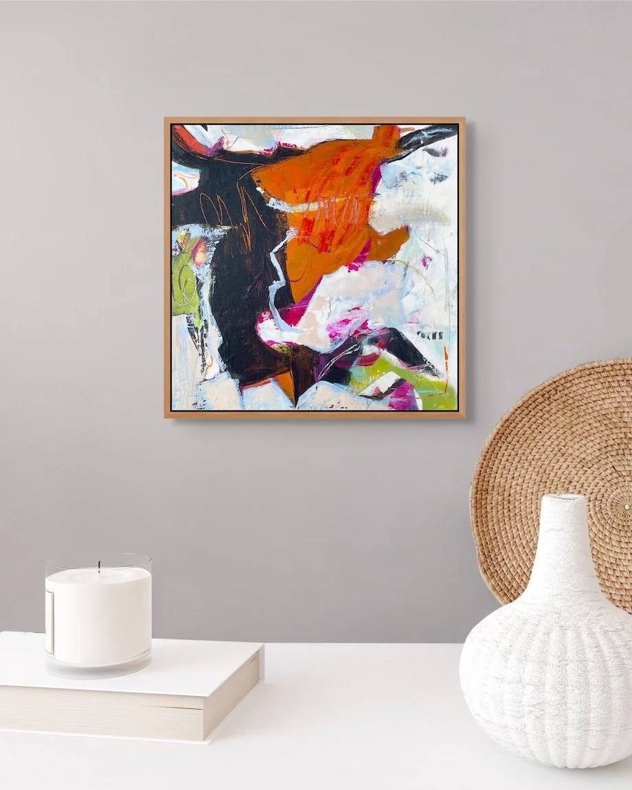 5700 Miles From Sausalito 15 - abstract painting hanging above a white cabinet