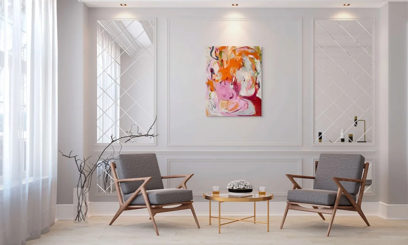 Summer Breeze - Mixed-media abstract artwork hanging in a living room