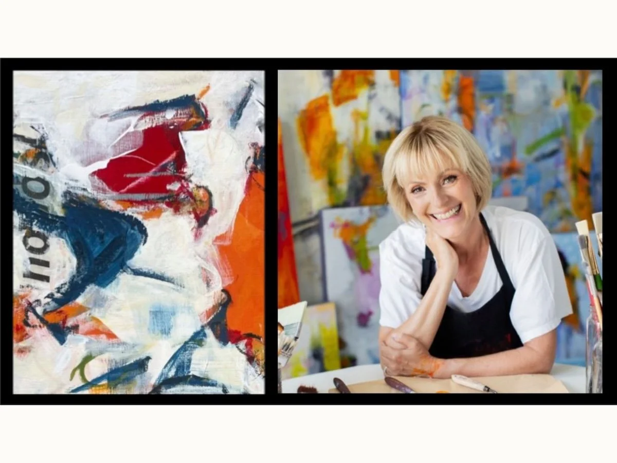 Claudia and one of her abstract artworks