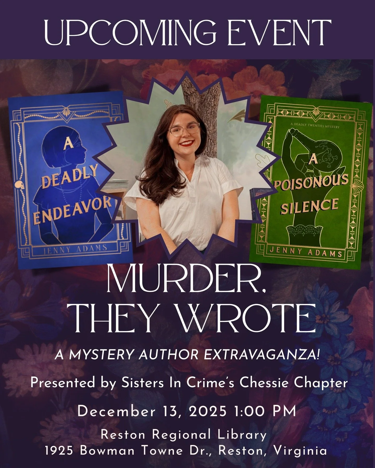 Attention, Mystery Lovers! You are cordially invited to MURDER, THEY WROTE: A MYSTERY AUTHOR EXTRAVAGANZA! 

I'll be alongside of 28 other amazing mystery authors at the Reston Regional Library on Saturday, December 13 at 1:00PM. 

@scrawlbooks will 