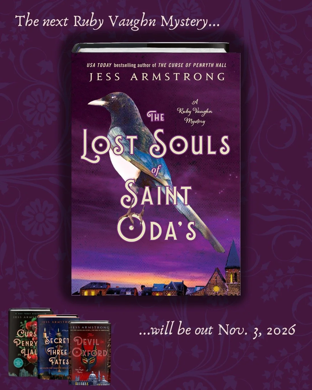 I am SO excited to help share the cover of the fourth Ruby Vaughn Mystery - THE LOST SOULS OF SAINT ODA'S by @jessl_armstrong! I am a HUGE fan of Ruby, and I was lucky enough to read a draft of this stunner. In my opinion, it's the best one yet. If y