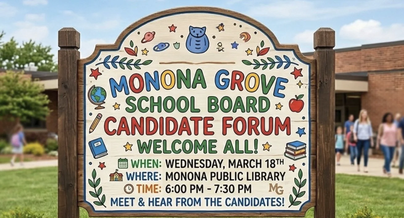 Colorful wooden sign with the details about the forum given below. 