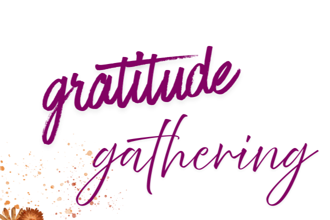 Brown floral design. Text: gratitude gathering. An all-member event to celebrate the LWVDC community