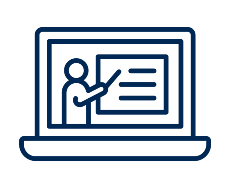 Outline of a person giving a presentation on a laptop screen.