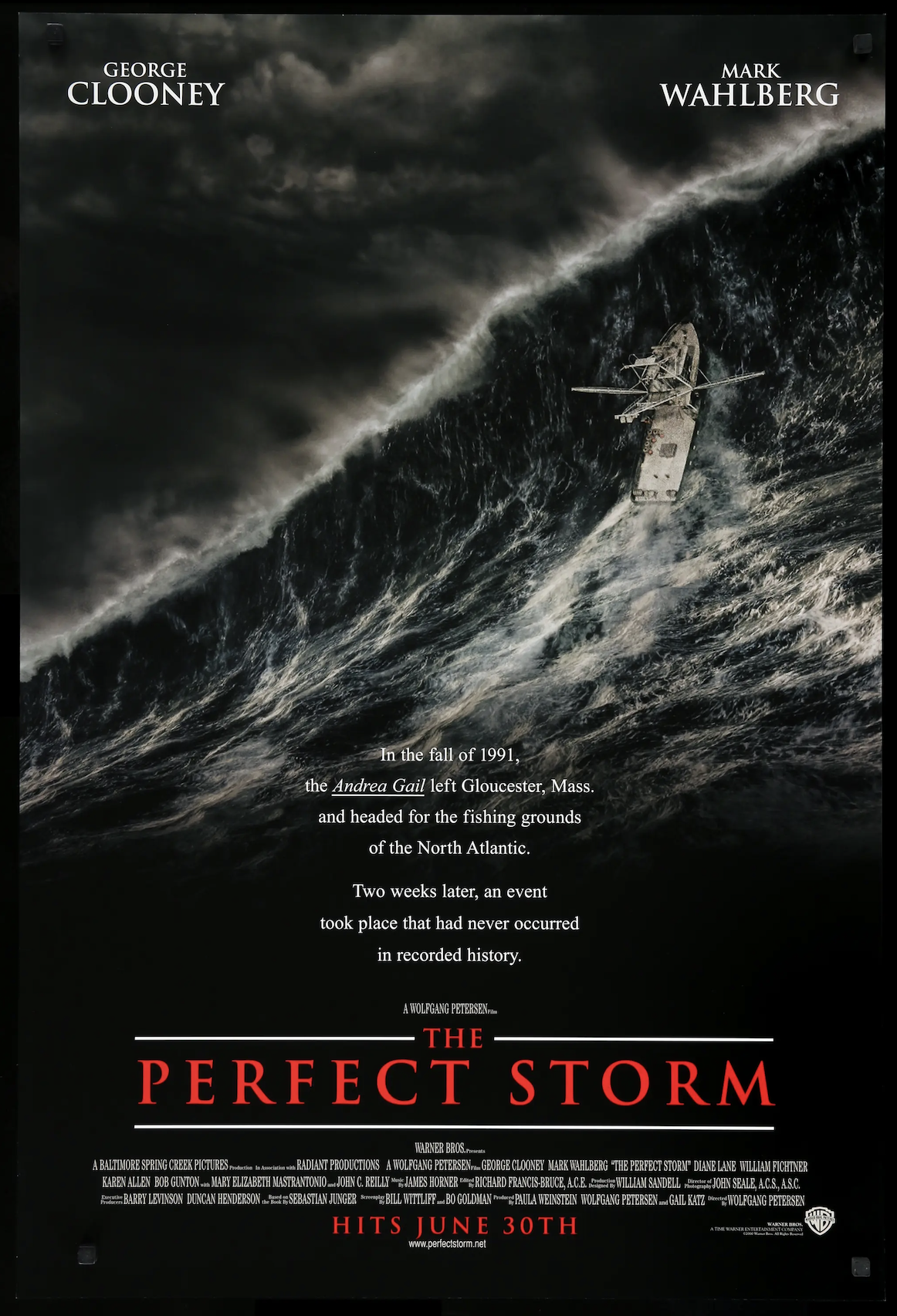 The Perfect Storm — filmed on the same Los Angeles sound stage once used for The Old Man and the Sea, and on location in Gloucester where the true story unfolded. Unforgettable moments included watching George Clooney shoot hoops between takes!