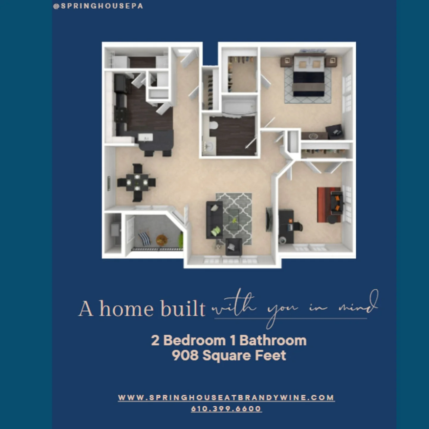 Looking for a bit more space? Check out our 2 bedroom 1 bathroom floorplan!

#rentwestchesterpa #springhousepa