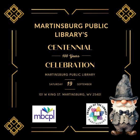FOMPL & MBCPL Centennial Celebration Social Media banner with 1920's art deco design and mascot Mr. FOMPL in 1920's attire.