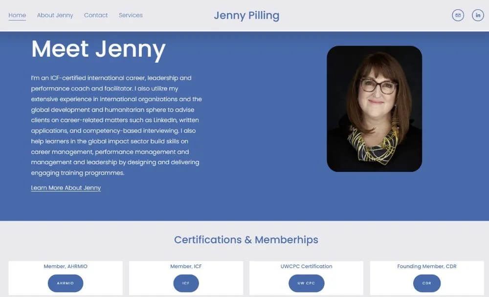 An image of the Jenny Pilling.com Homepage