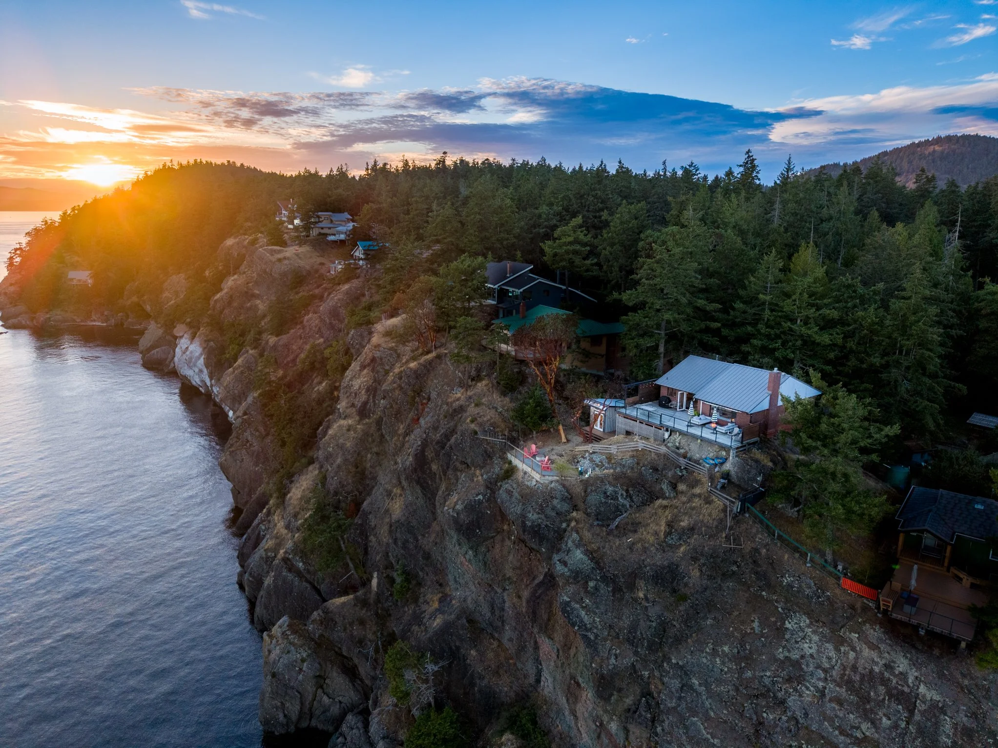 Aerial drone photography showcasing a Pender Island property and its surrounding Southern Gulf Islands landscape.