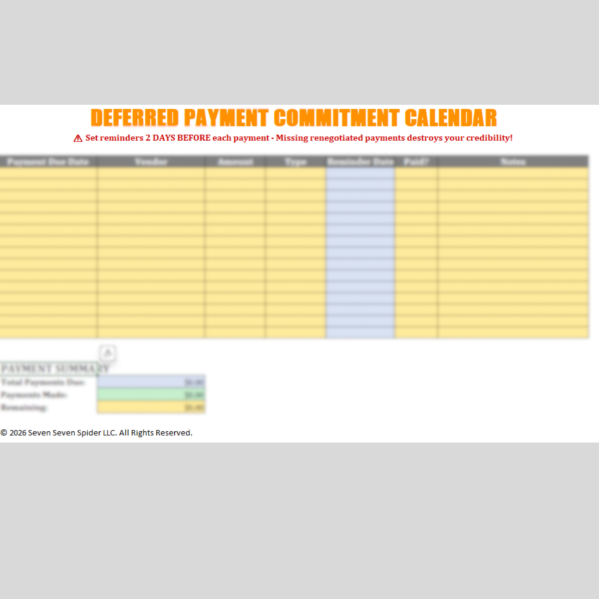 Commiment Calendar Access interactive Excel trackers — 77Spider