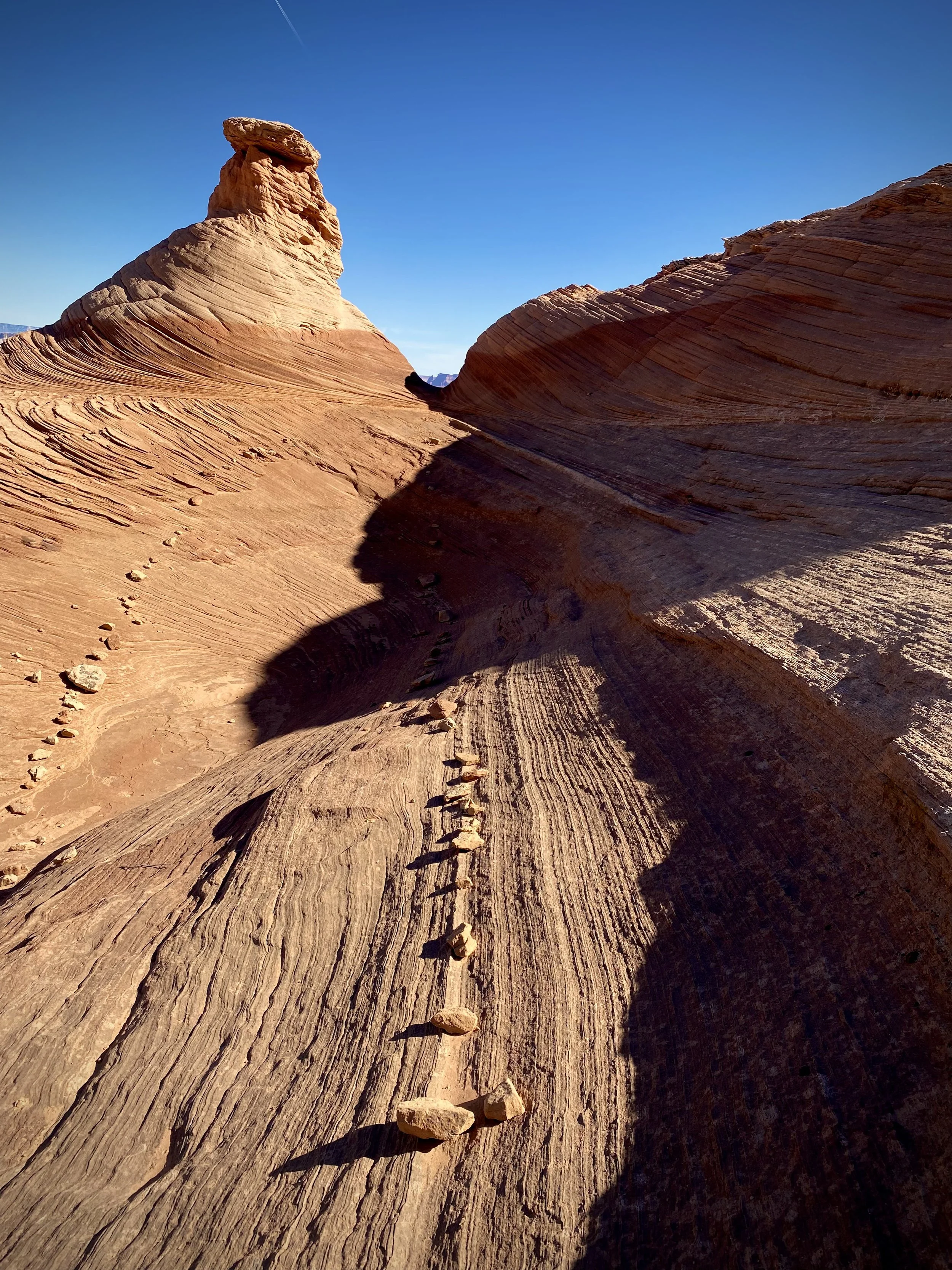 Sandstone outcrop with small stones delimiting trail along Beehive Trail