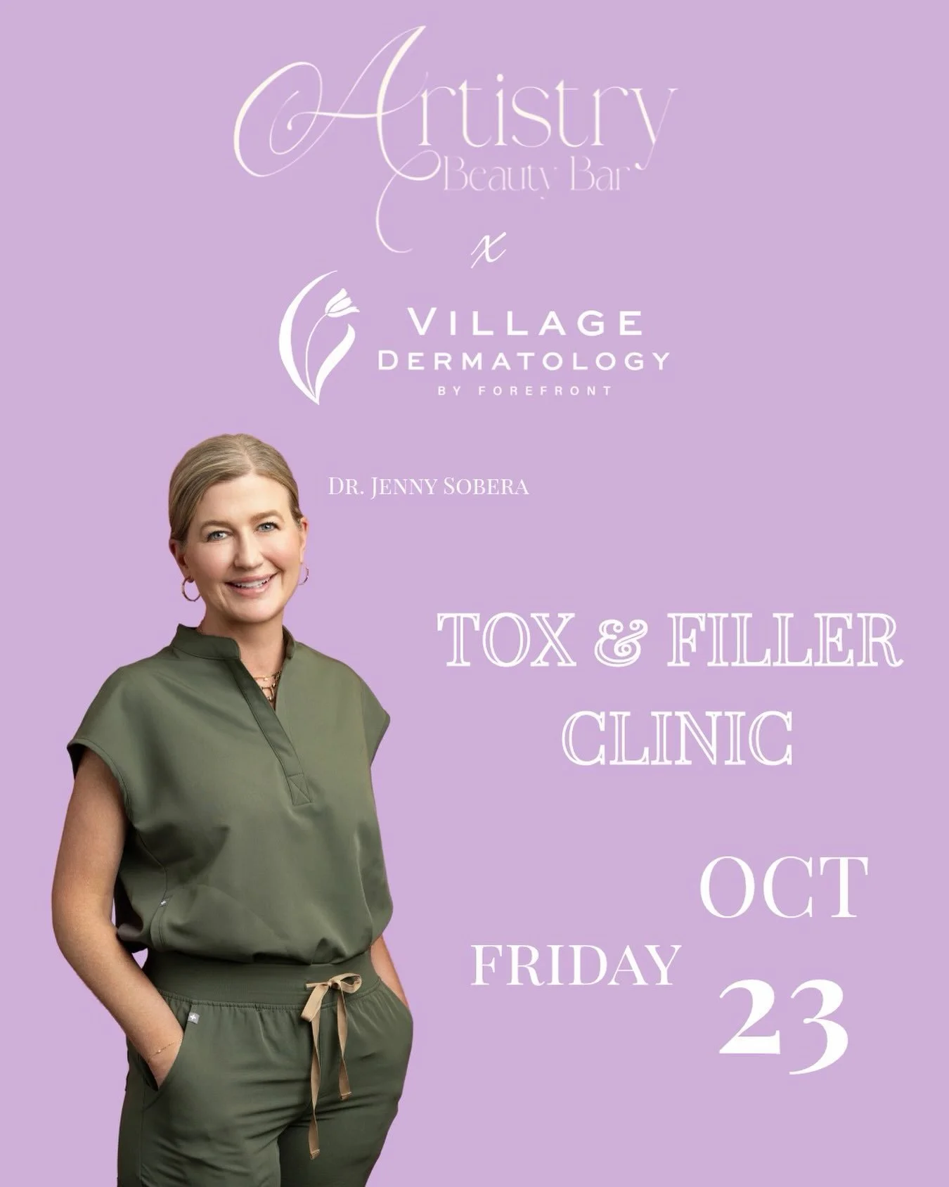 ✨ Mark your calendars! ✨

Our next Tox &amp; Filler Clinic with Dr. Jenny Sobera of Village Dermatology is coming up Friday, October 23rd! 🤍

Your monthly reminder to prioritize you and keep your beauty goals on track. Whether you&rsquo;re maintaini