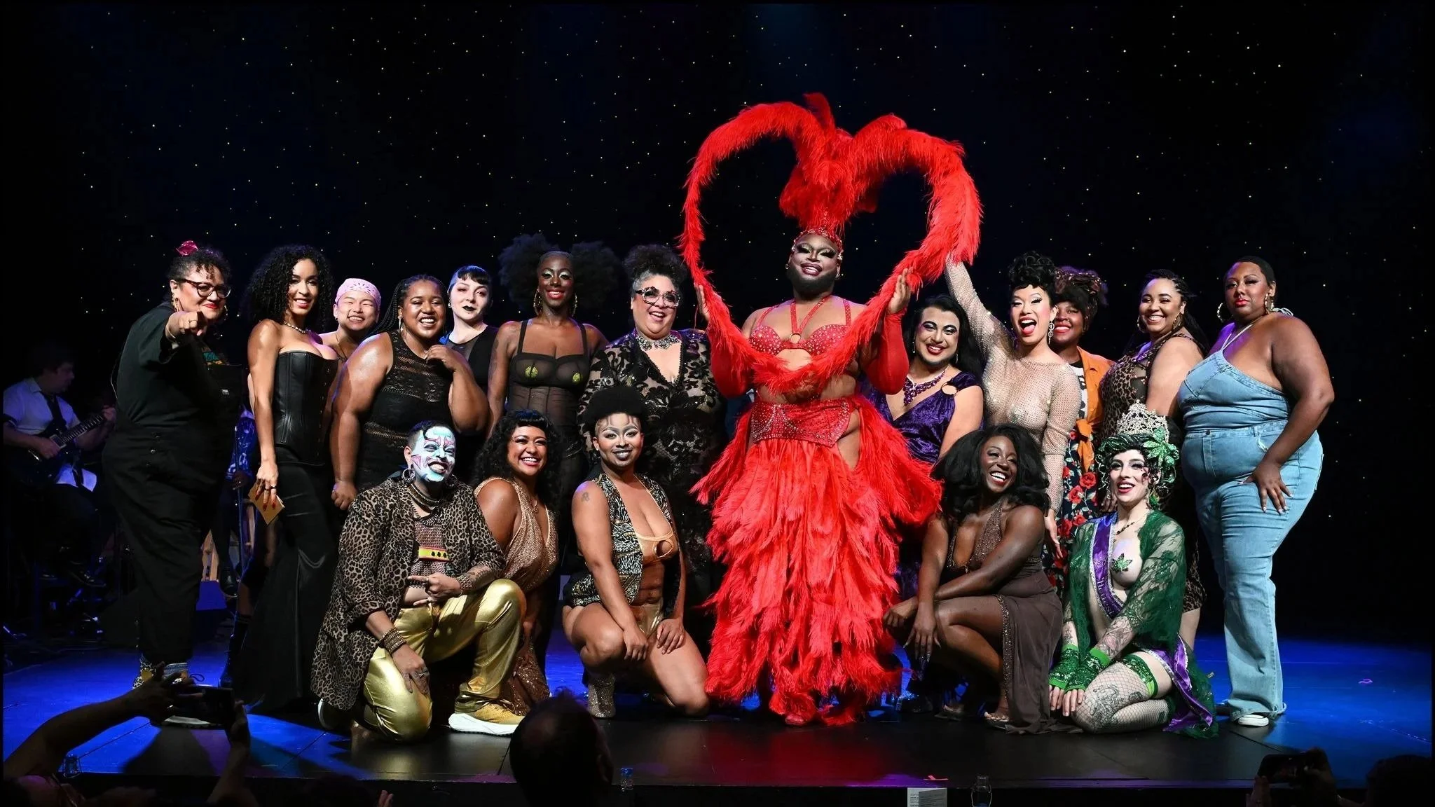 cast of What the Funk posing on stage