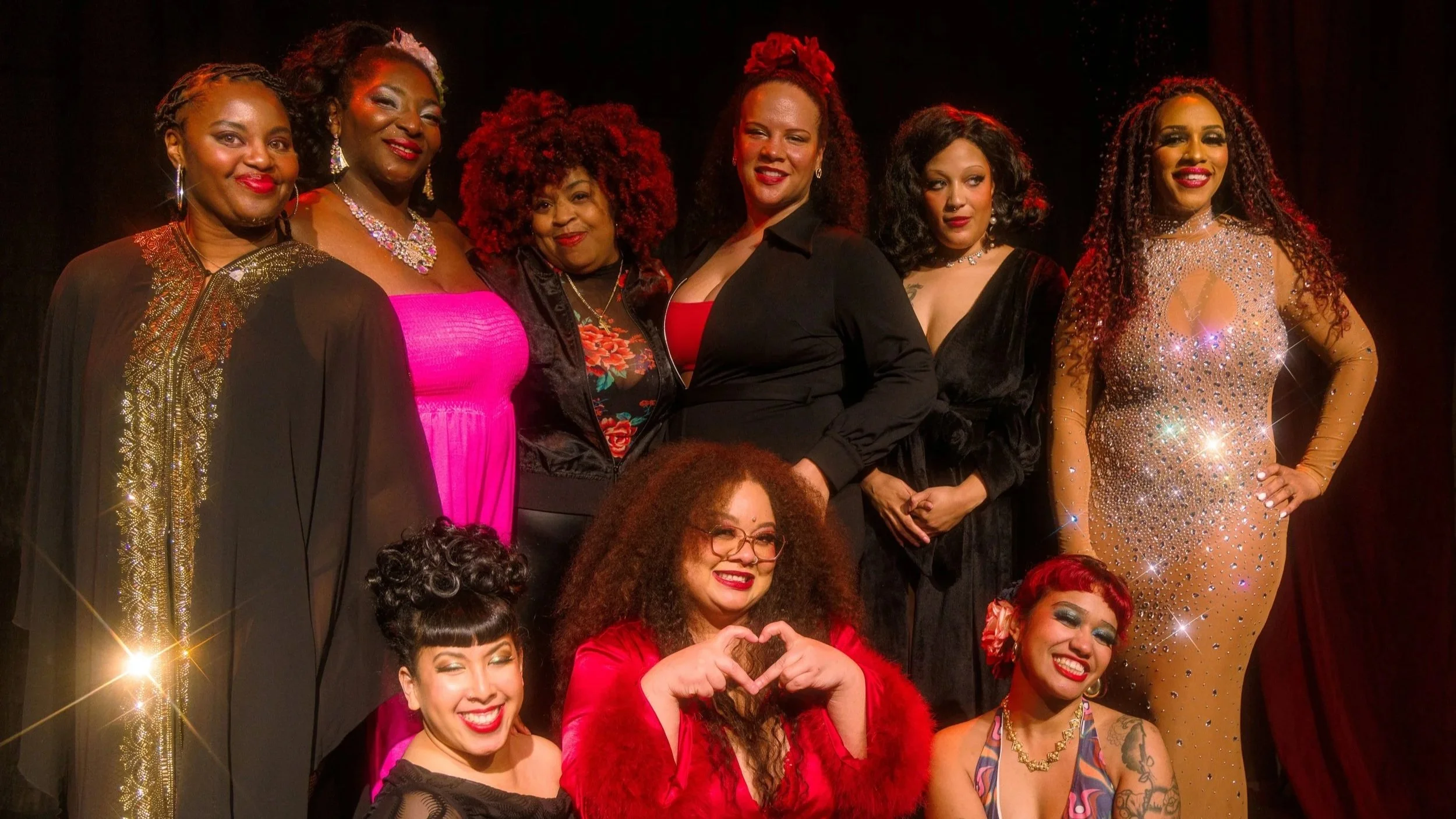 cast of Rhythm & Rhyme, Feb 2026, all in their stage outfits