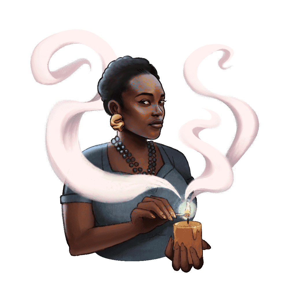 illustrated gif of Annie lighting a candle