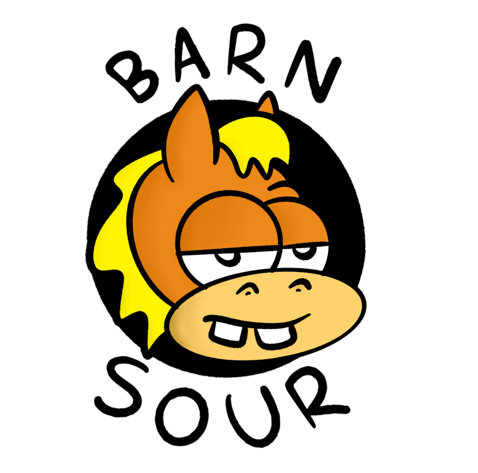 barn sour logo featuring a bucktoothed cartoon horse