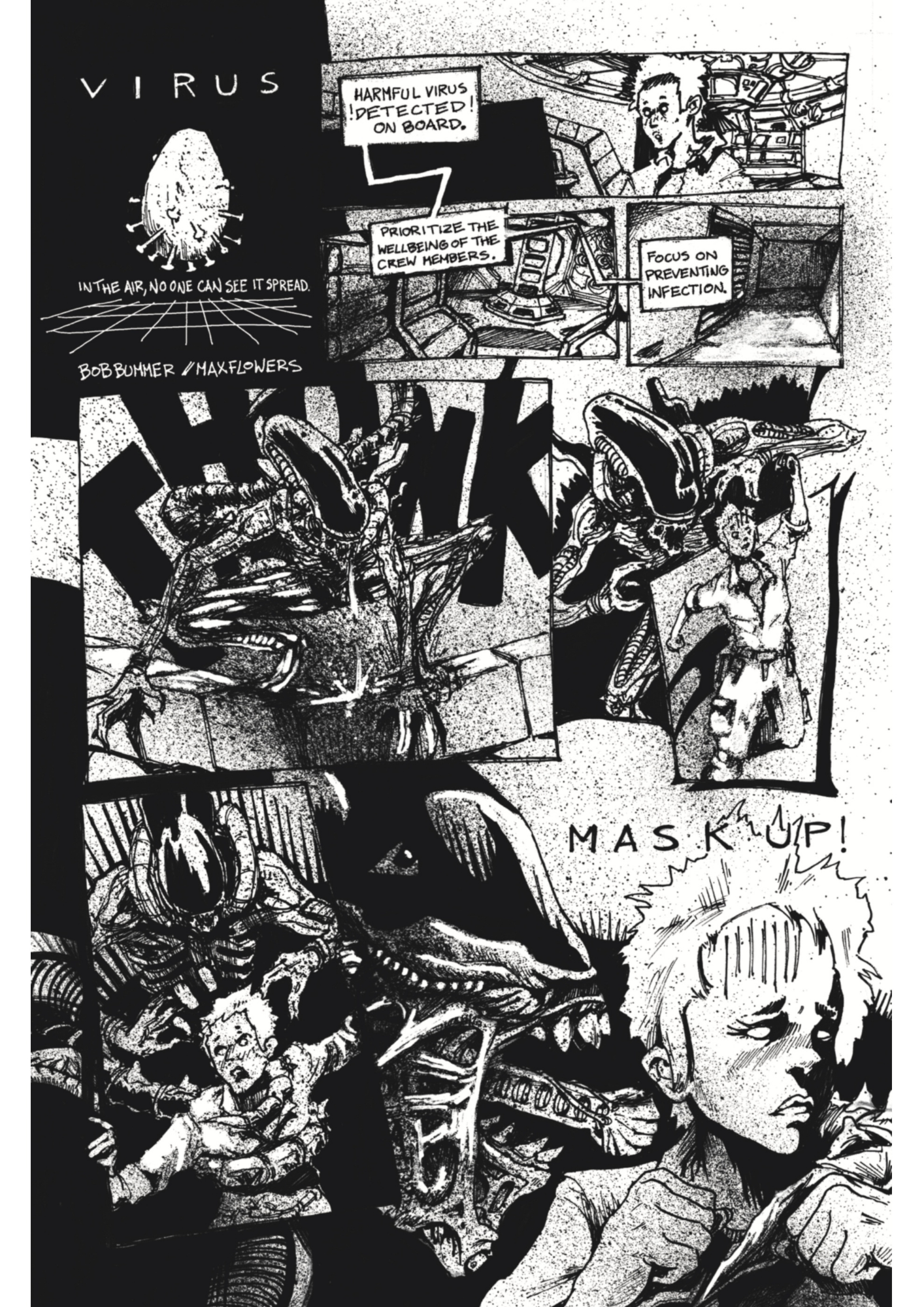 black and white comic with Alien theme