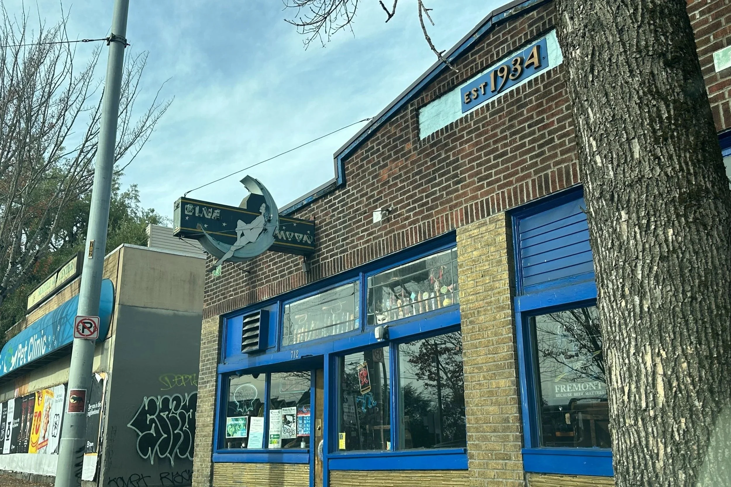 brick facade of Blue Moon Tavern