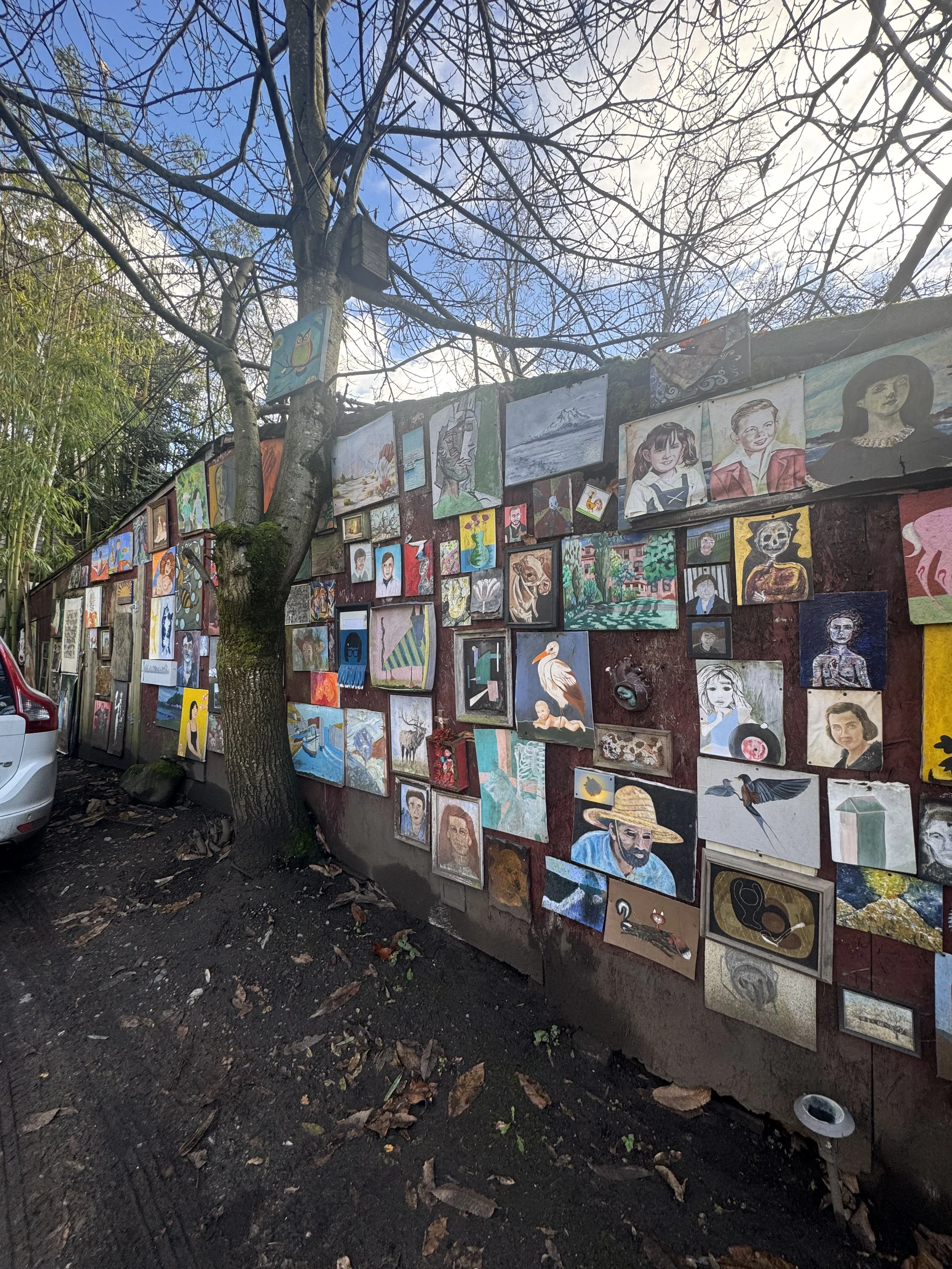 wall of art with tree