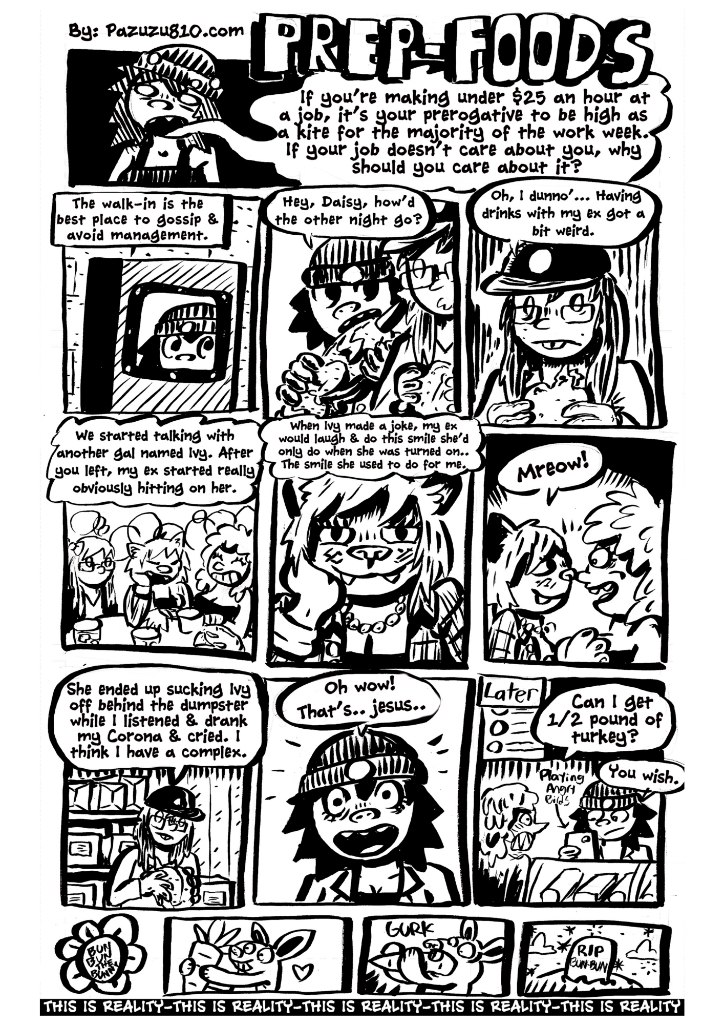 black and white comic about being high at work