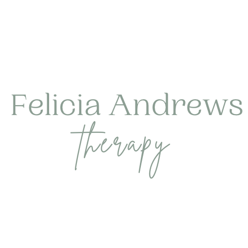 Felicia Andrews Therapy wordmark in soft green lettering, with Therapy written in cursive.