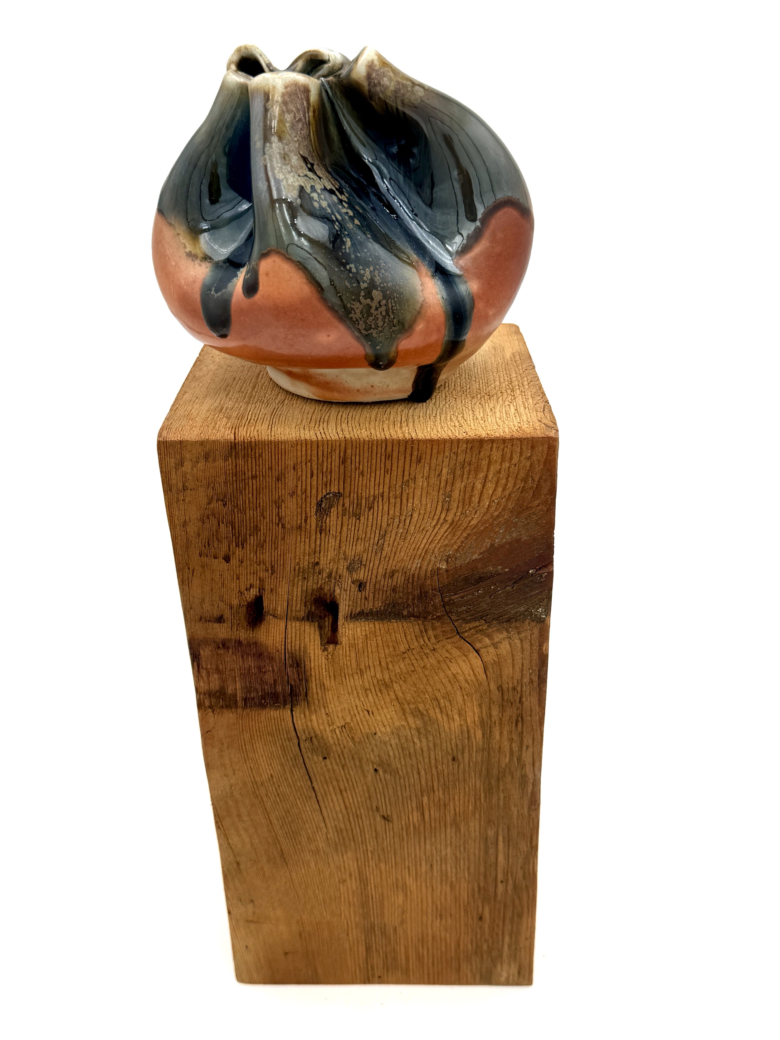 Collapsed (WF), 2025. Stoneware and wood. 6 1/2 x 15 x 6"