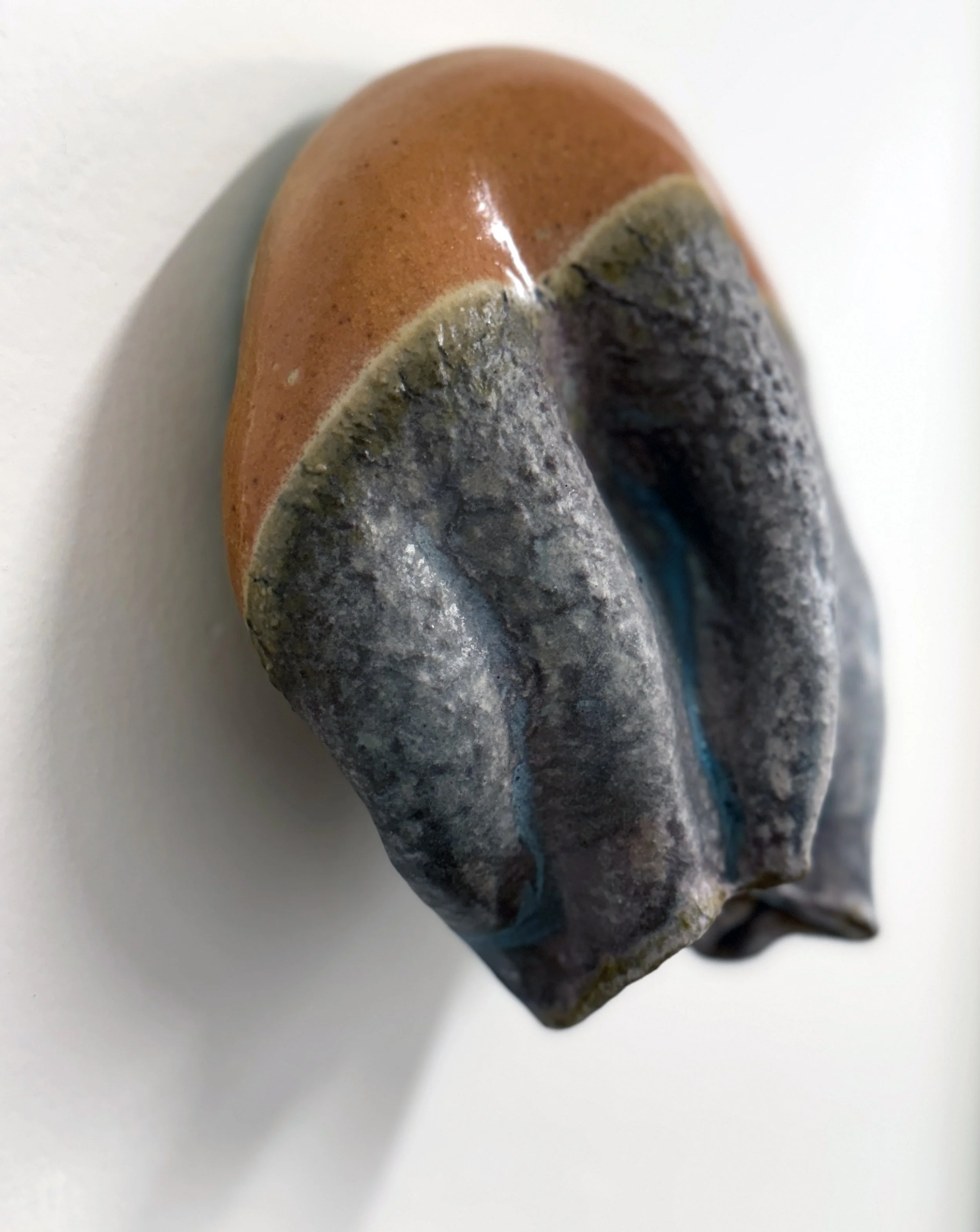 Collapsed Form (Wall WF), 2025. Wood-fired stoneware. 6" x 6 1/4" tall x 3 1/8" deep