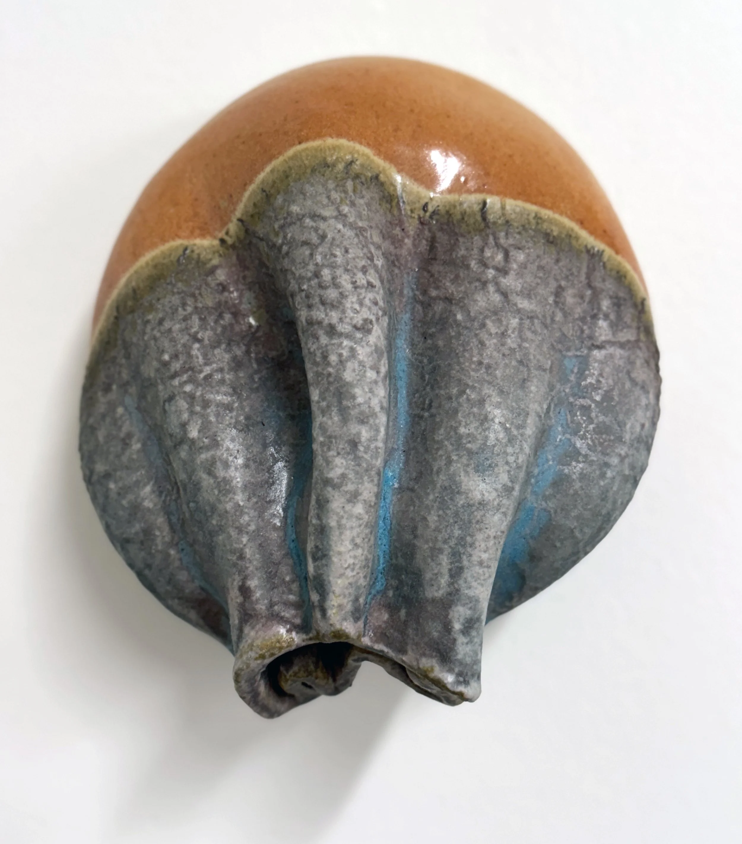 Collapsed Form (Wall WF), 2025. Wood-fired stoneware. 6" x 6 1/4" tall x 3 1/8" deep
