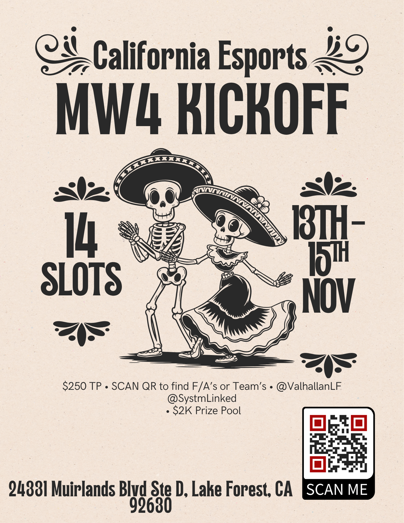 California Esports 4v4 Call of Duty Modern Warfare 4 Kickoff 3-Day LAN