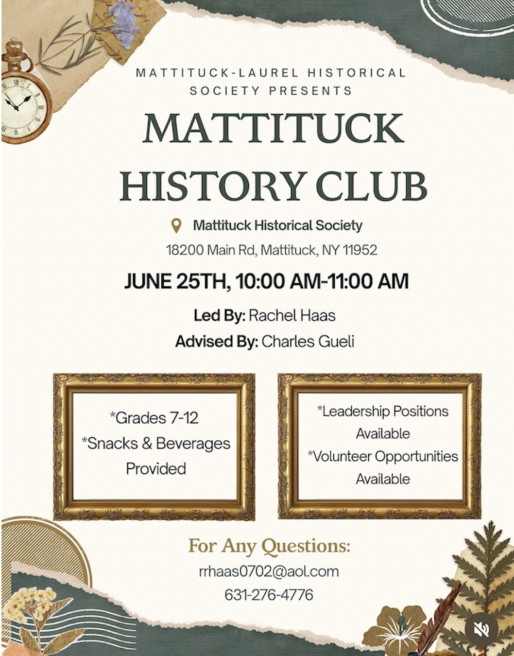 Mattituck History Club, grades 7-12