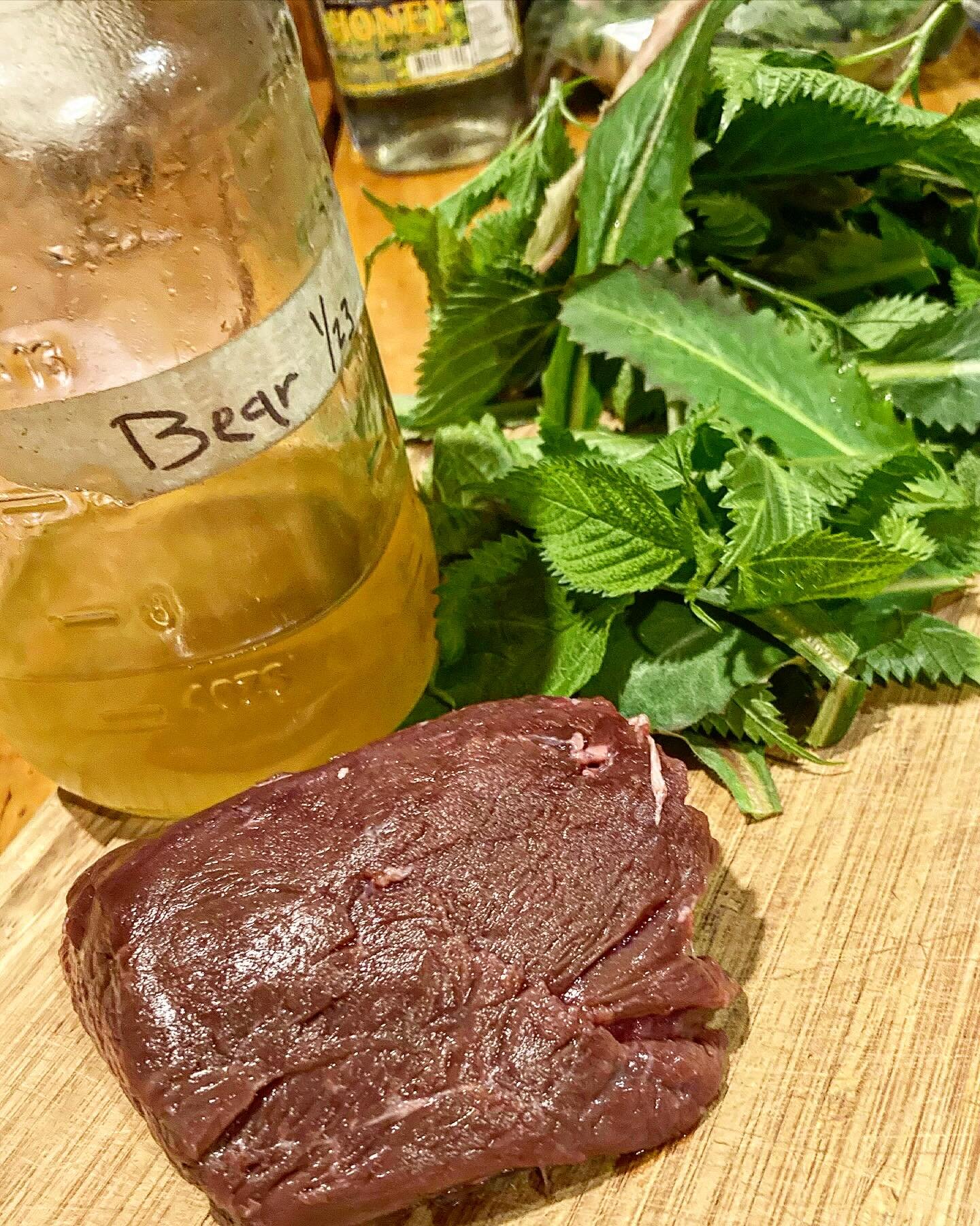 Wildness- it&rsquo;s what&rsquo;s for supper!  Some Deer backstrap with a good dose of fresh spring greens in the form of young Wood Nettles and Branch Lettuce&hellip;&hellip; saut&eacute;s nicely in Bear Oil!  My favorite way to wake up the blood fr