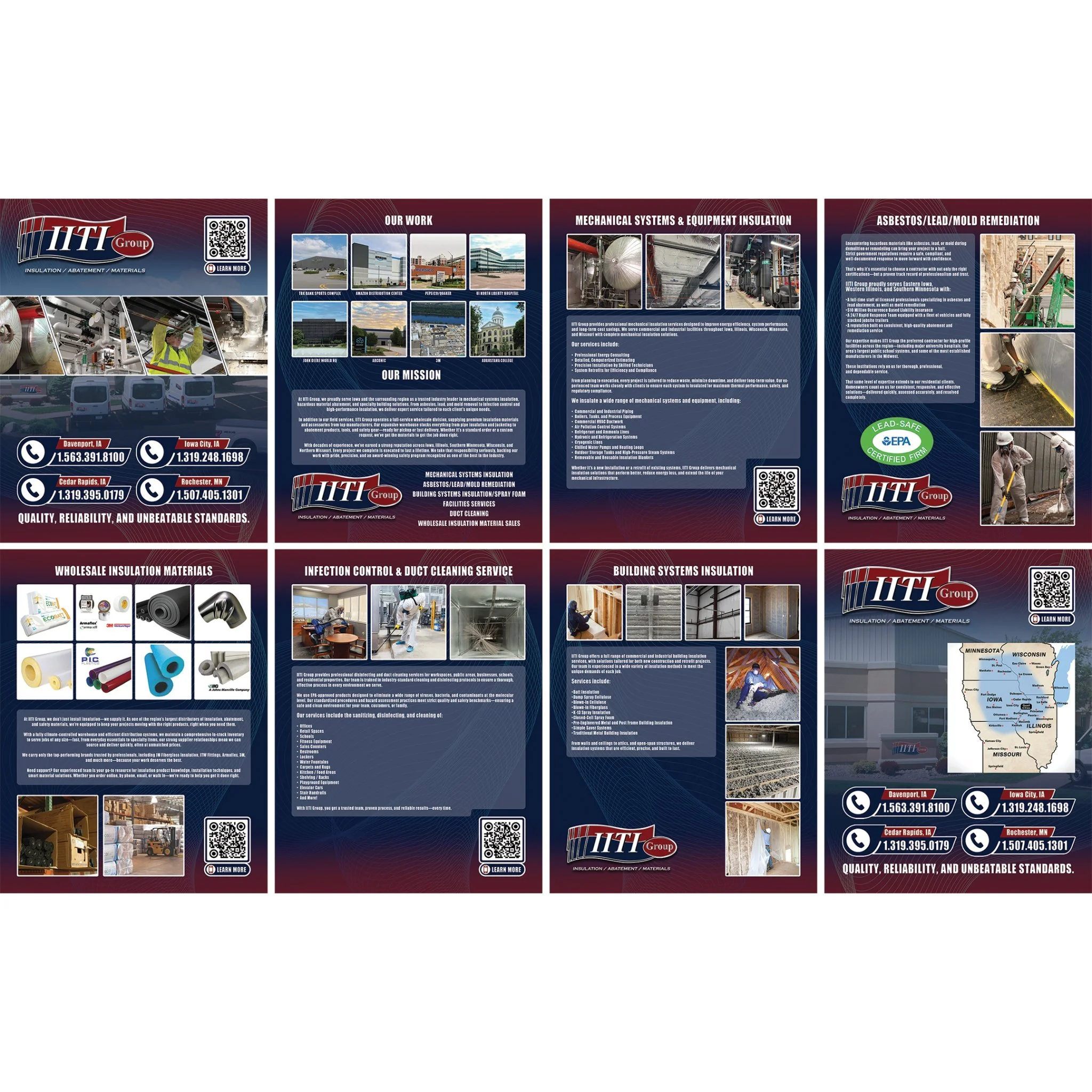 Corporate marketing booklet design for IITI Group featuring insulation, remediation, and facility services branding by Rieley Finn