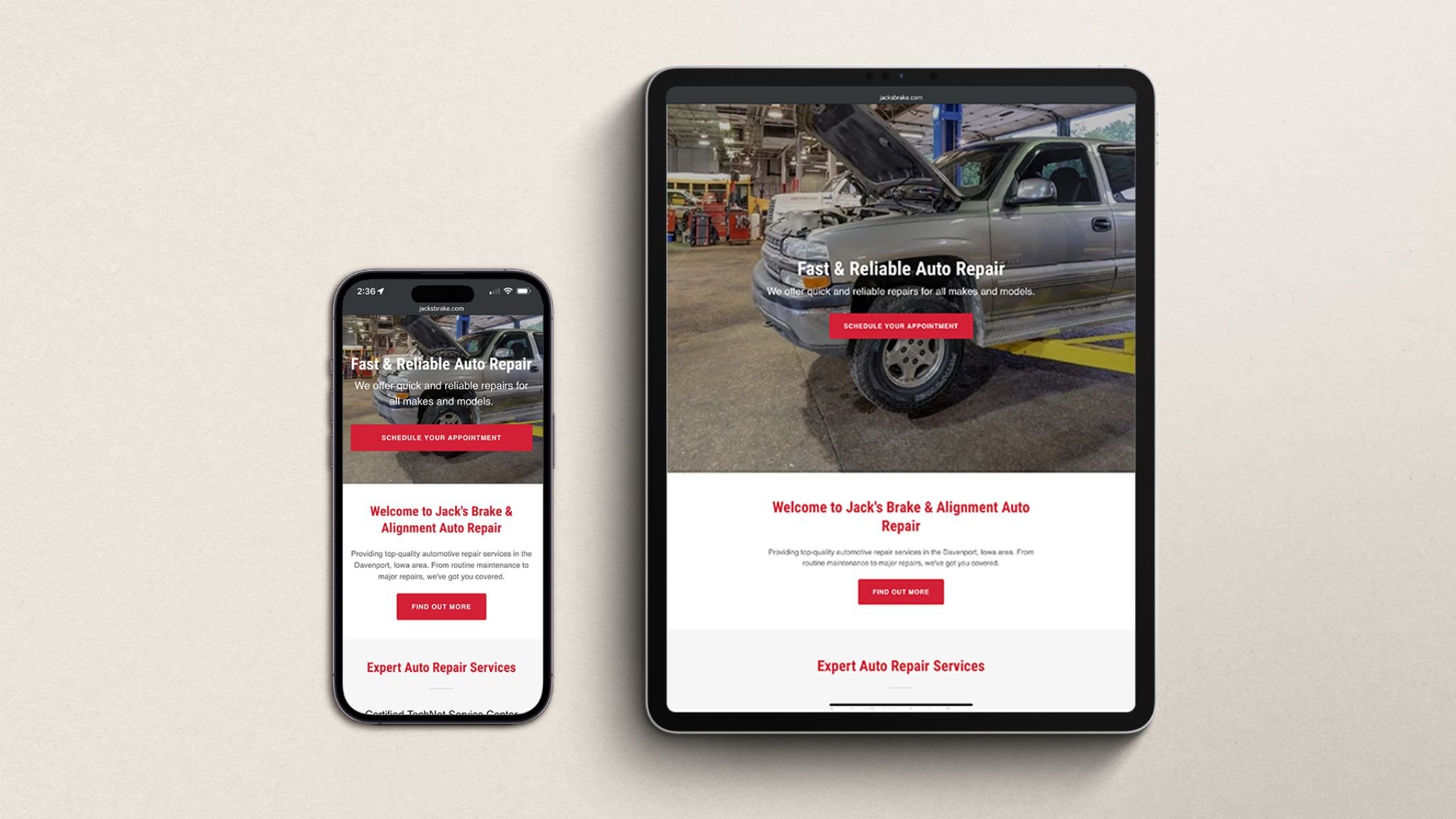 Automotive website design for Jack’s Brake and Alignment created by Rieley Finn