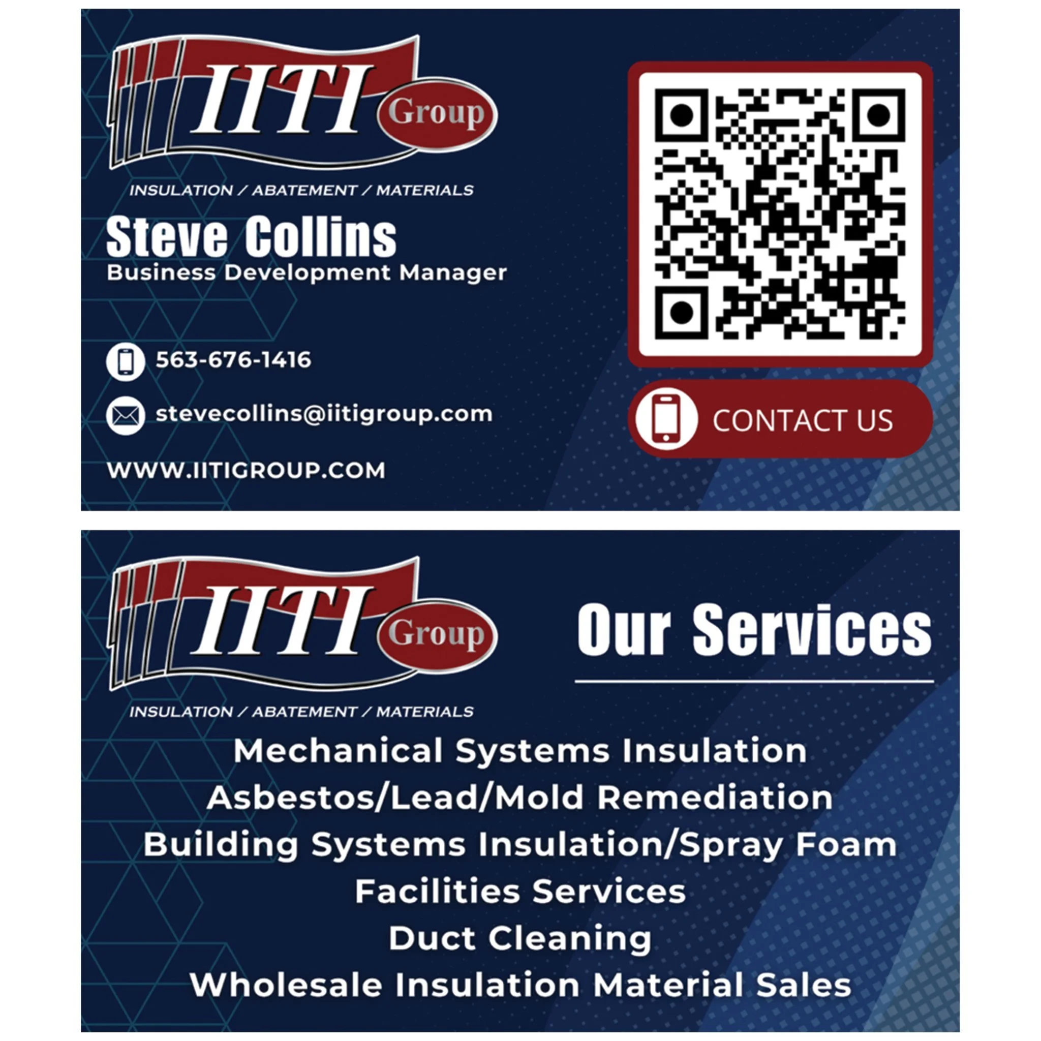 Professional business card design for IITI Group with branded layout and contact information created by Rieley Finn