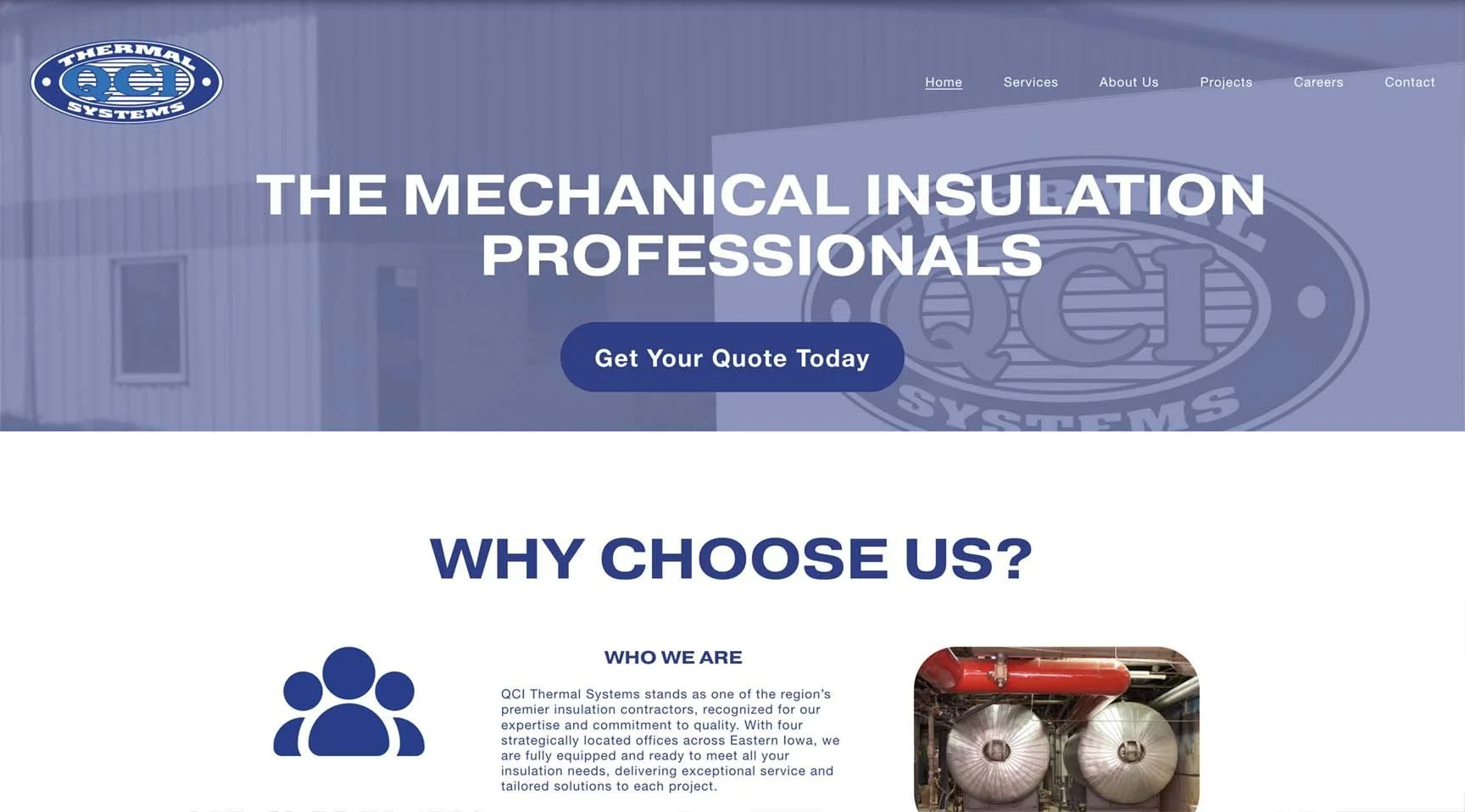 QCI Thermal Systems mechanical insulation website design and branding