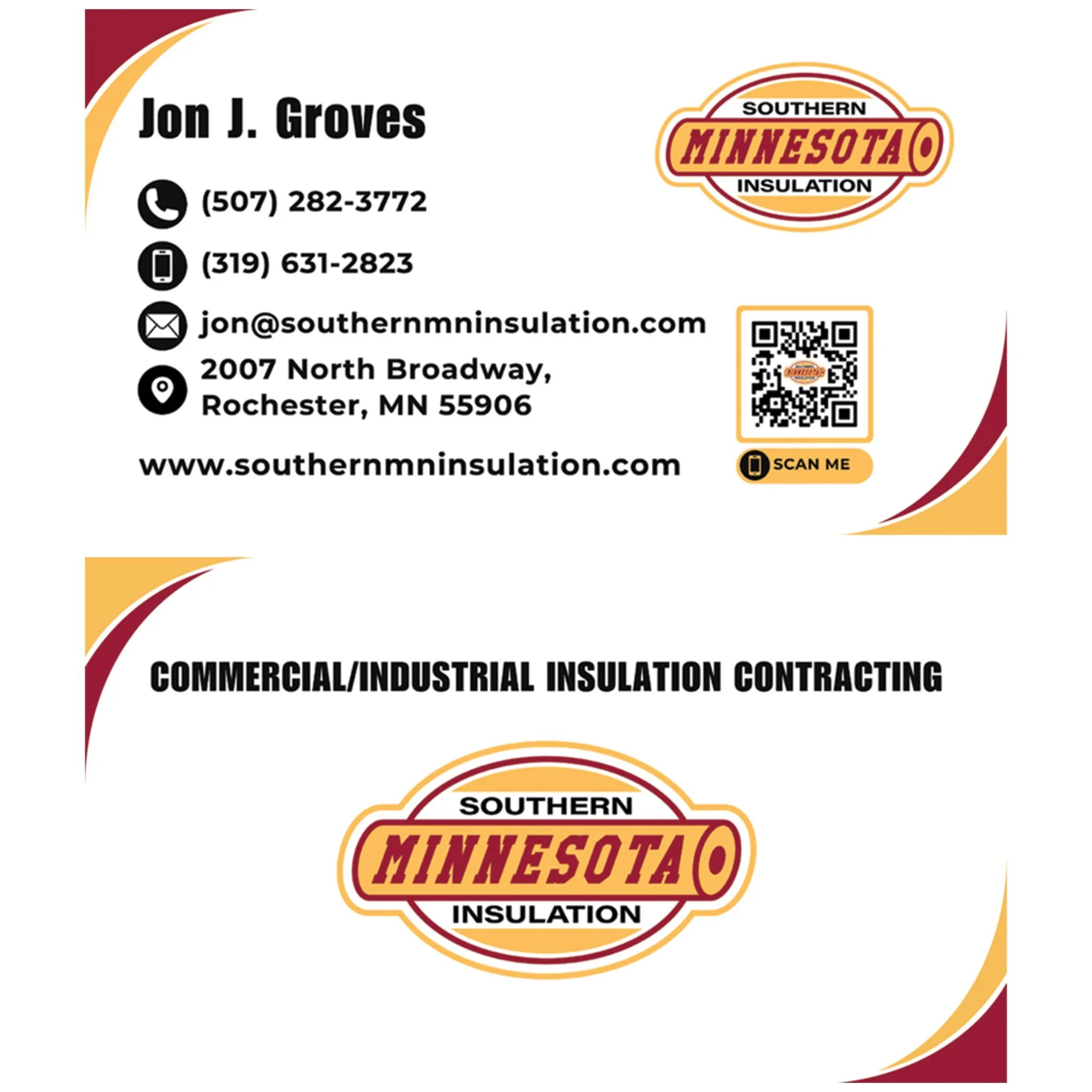 Business card design for Southern Minnesota Insulation featuring company branding and contact information by Rieley Finn