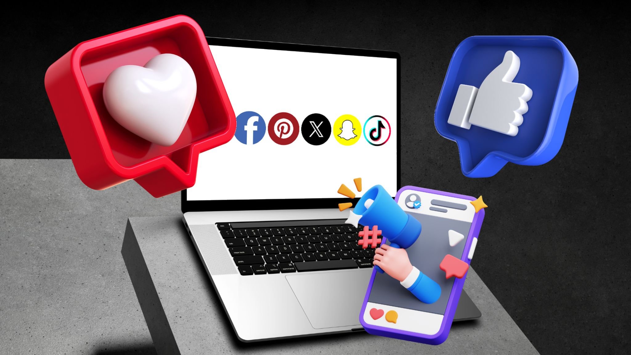 Social media marketing concept with engagement icons representing content strategy by Rieley Finn