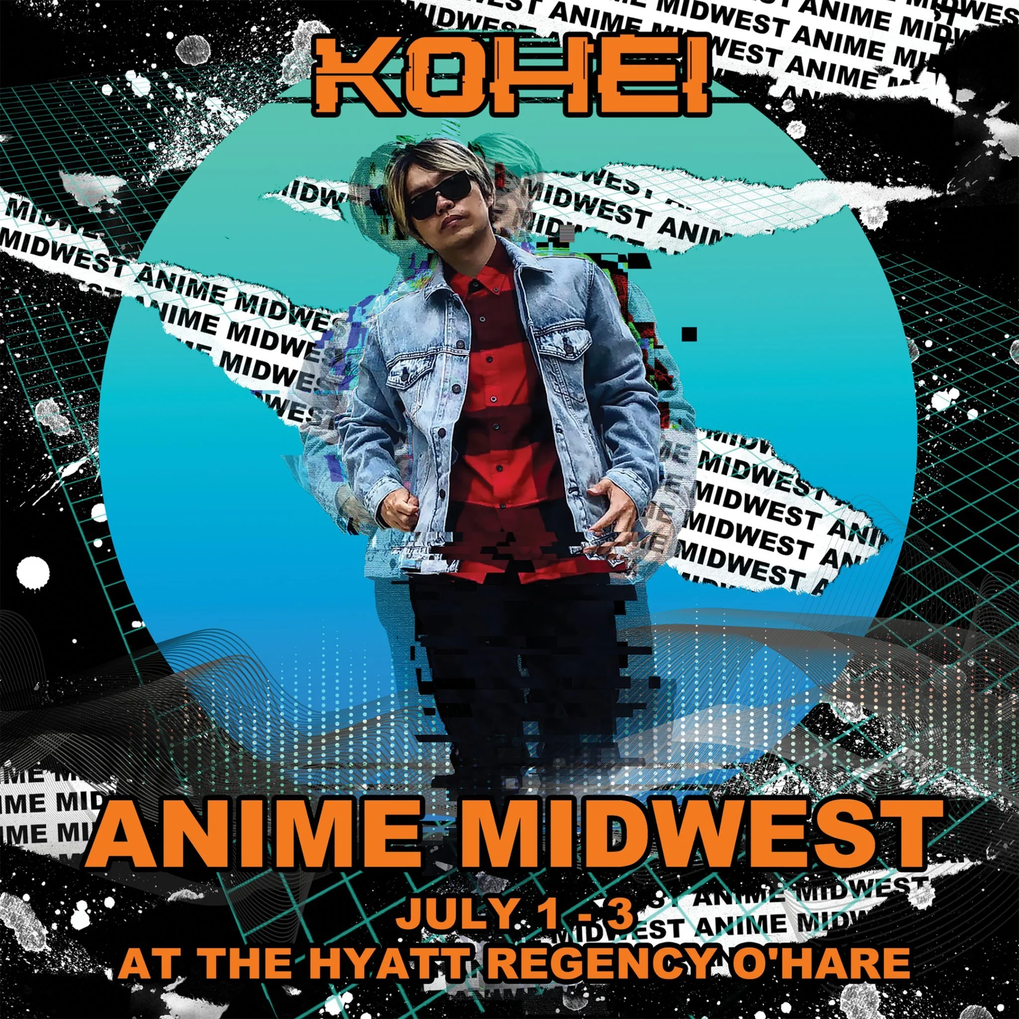 Anime Midwest guest announcement graphic featuring KOHEI with convention branding and promotional layout by Rieley Finn